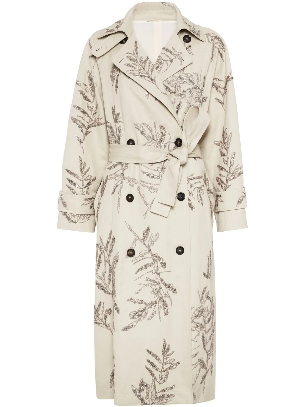 Brunello Cucinelli Flora trenchcoat met borduurwerk Beige