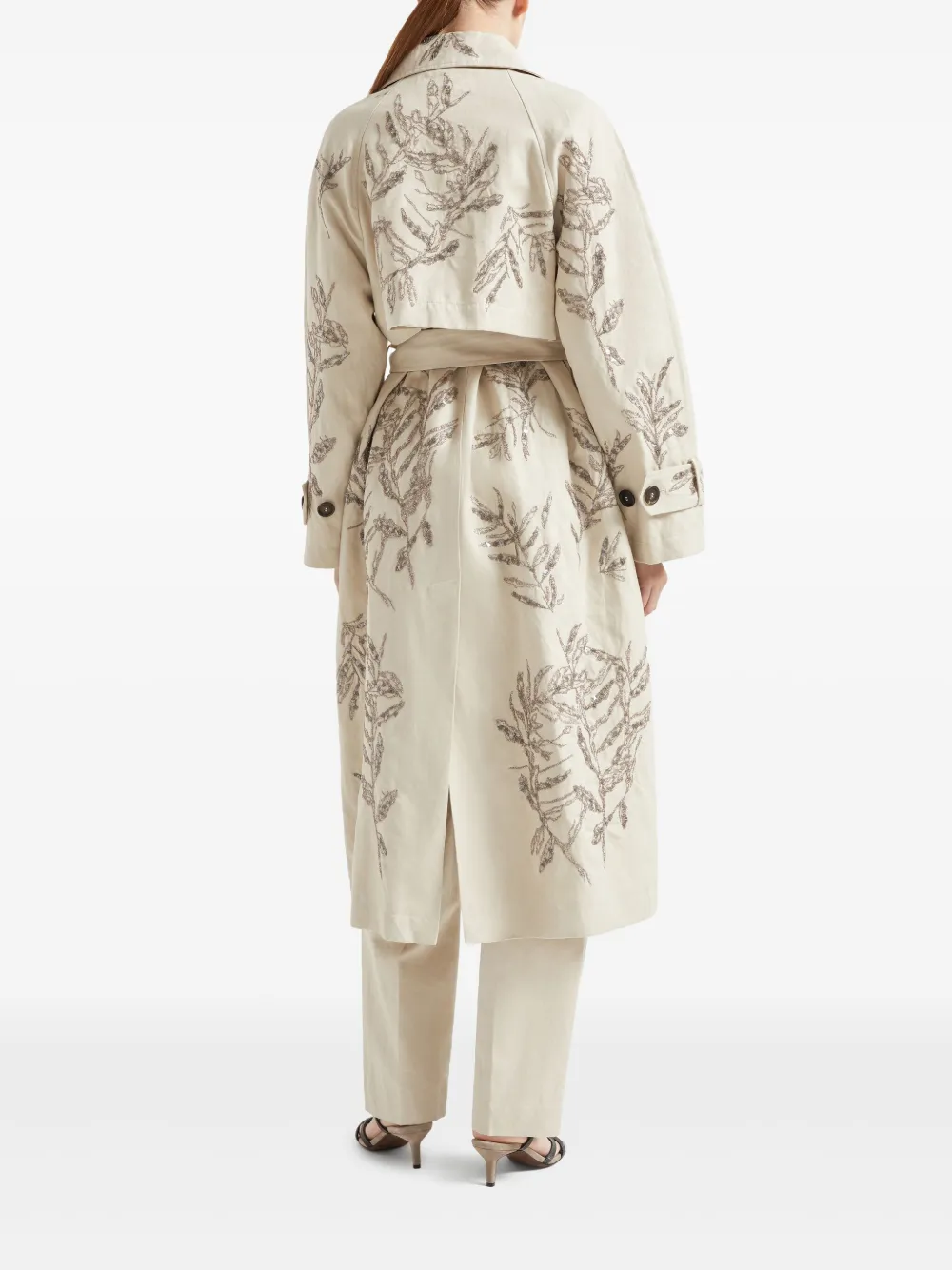 Brunello Cucinelli Flora trenchcoat met borduurwerk Beige