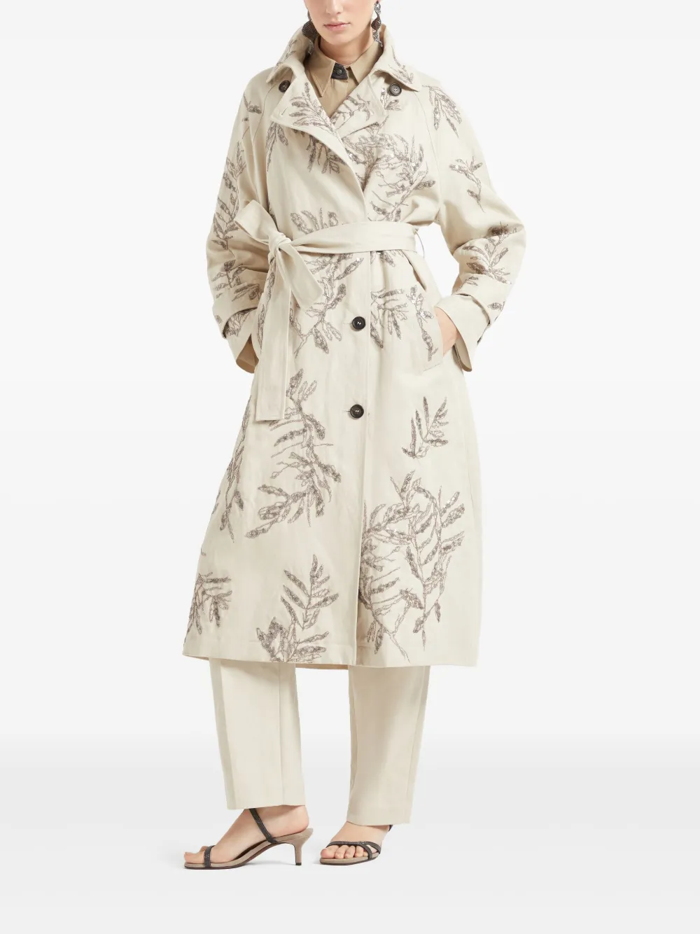 Brunello Cucinelli Herbarium trenchcoat met borduurwerk - Beige