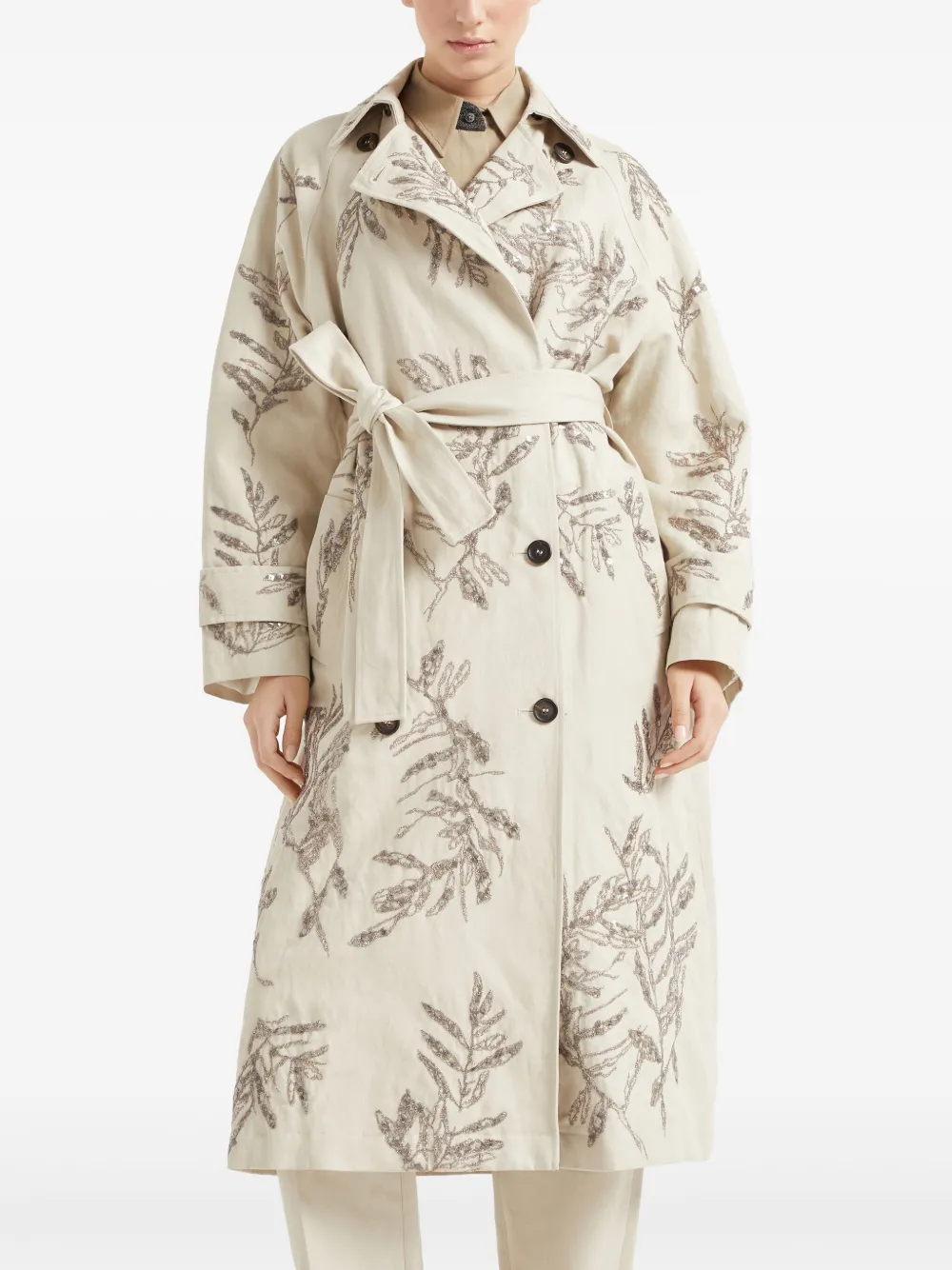 Brunello Cucinelli Flora trenchcoat met borduurwerk Beige