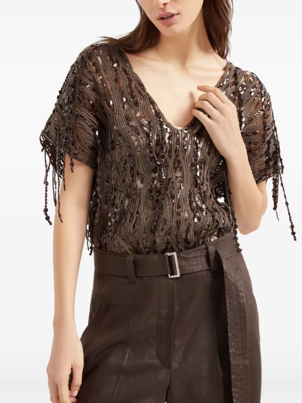 パンツ BRUNELLO CUCINELLI Woman Pants Brown MP828SB899 C9122 Brunello Cucinelli Embellished Track Pants | Brown | FARFETCH SG