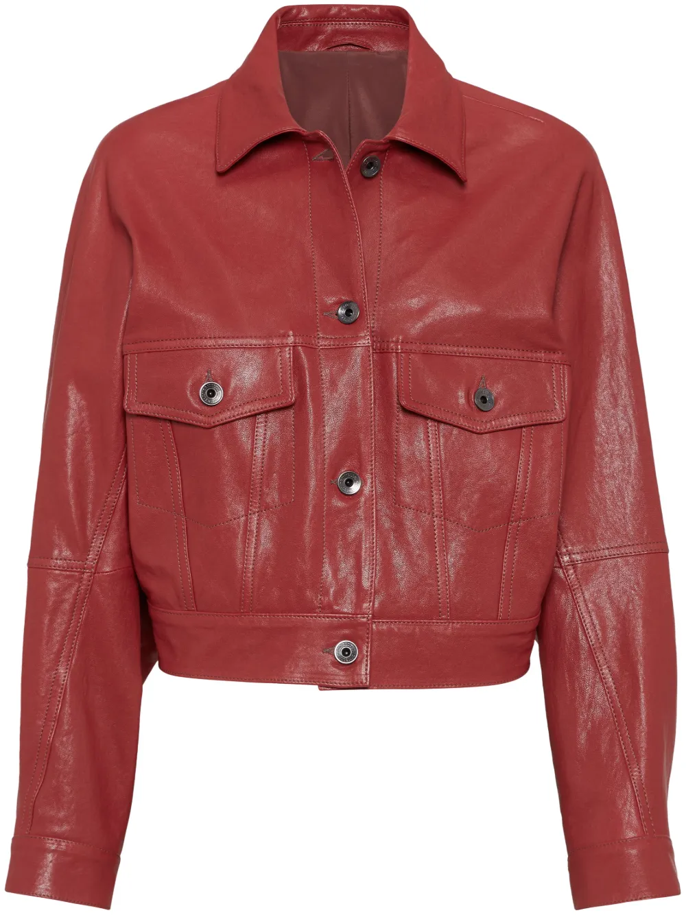 Brunello Cucinelli cropped leather jacket | Red | Image 1