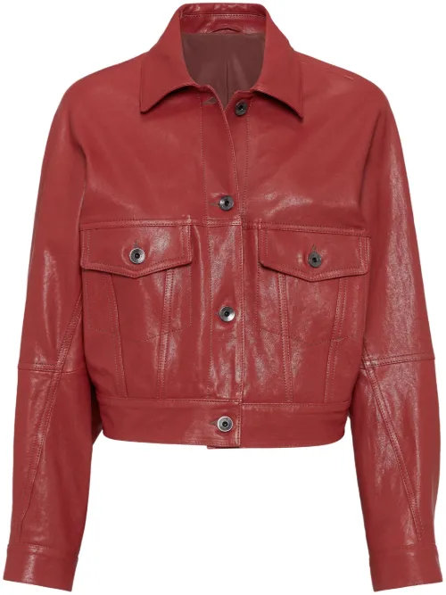 Veste crop en cuir - Brunello Cucinelli - Modalova