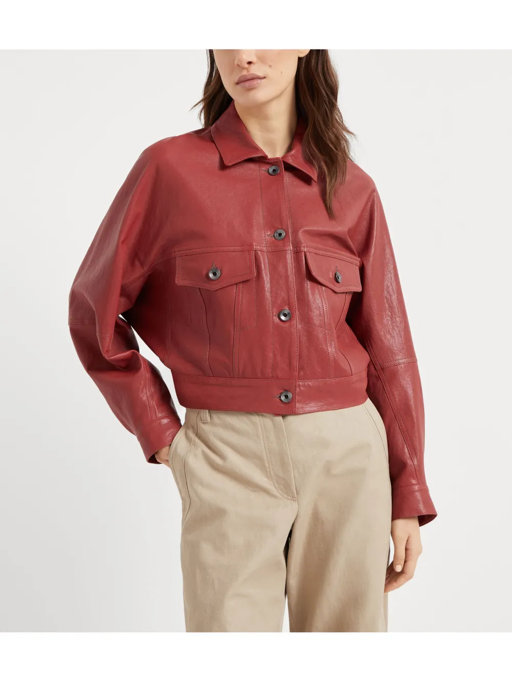 Brunello Cucinelli Leren jack Rood