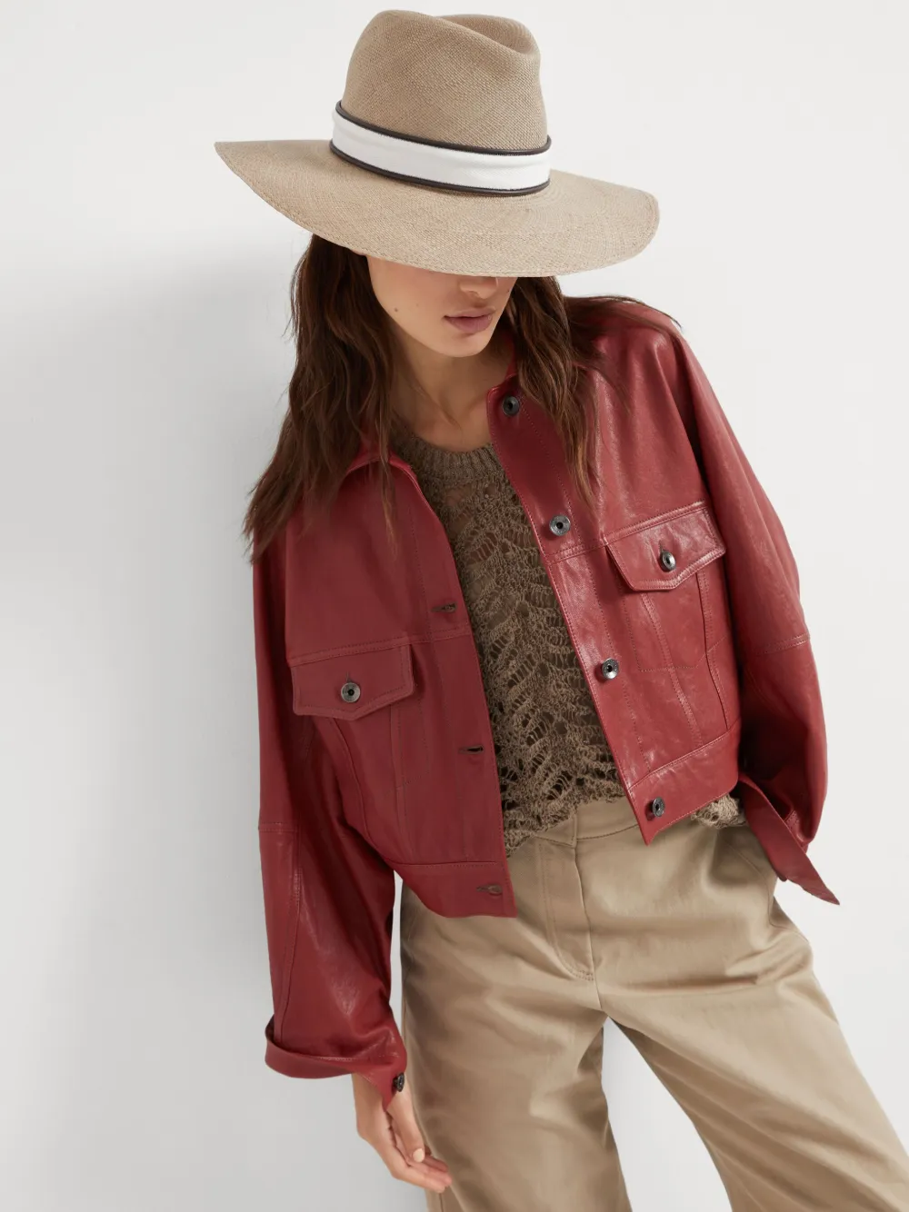 Brunello Cucinelli Leren jack Rood