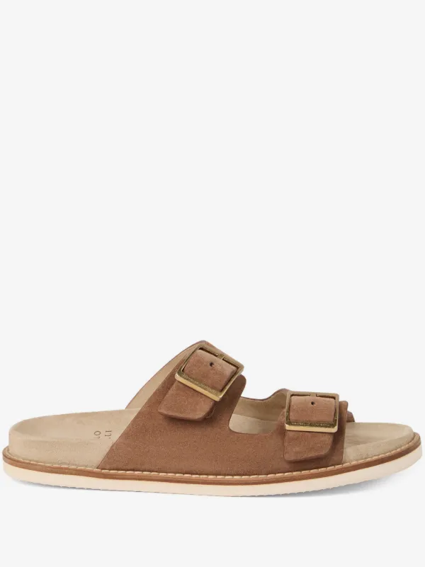 Brunello Cucinelli Brown Suede Double-Strap Buckle Slides with Cream Footbed Suede slides for Man in Mud | Brunello Cucinelli main image 4