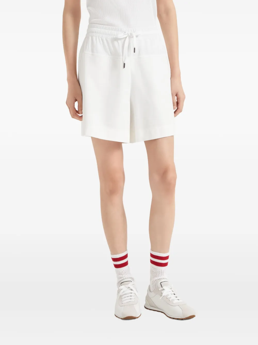 Shop Brunello Cucinelli Panelled Track Shorts In White