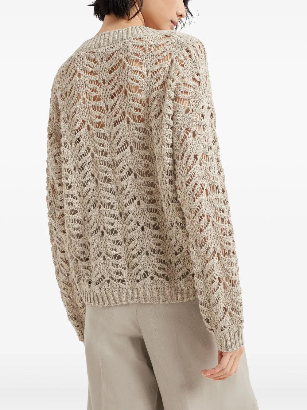Brunello Cucinelli Light Beige Foliage Lace Sweater In Neutrals