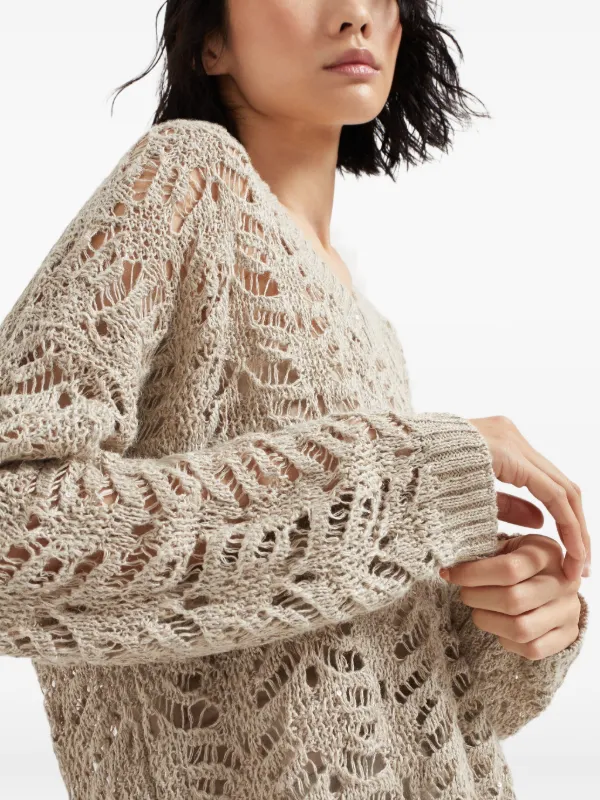 Brunello Cucinelli Foliage Lace Sweater | Neutrals | FARFETCH
