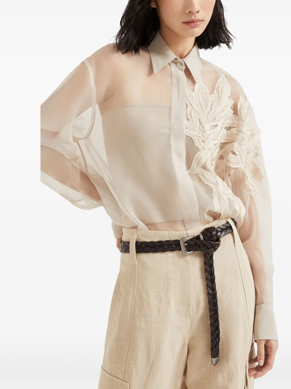 Brunello Cucinelli Blouse met Flora-applicatie Beige