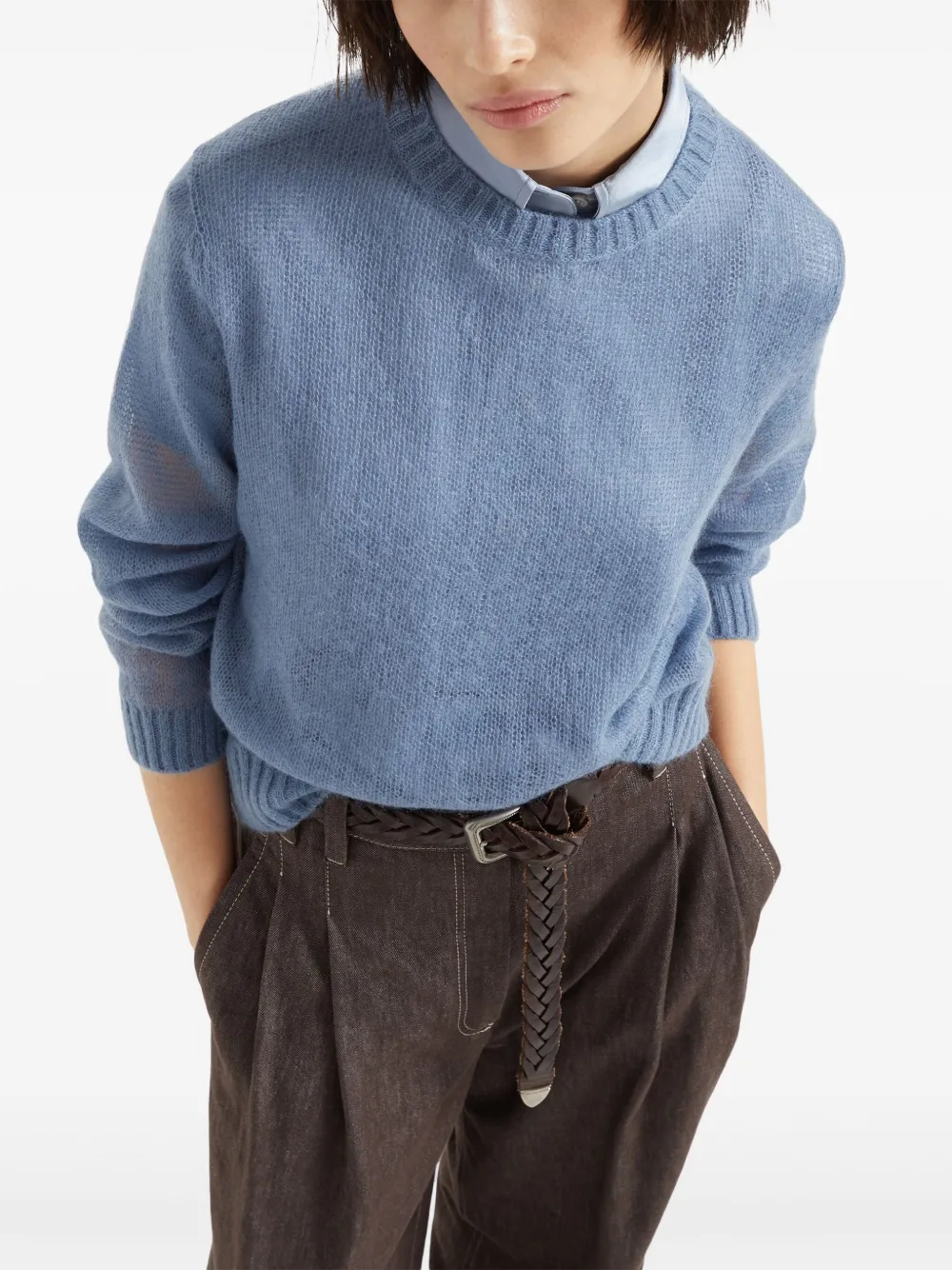 Brunello Cucinelli Trui met geribbelde afwerking Blauw