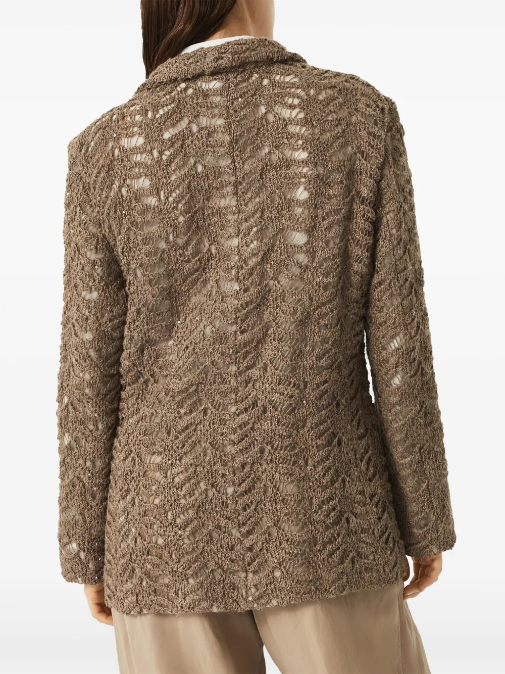 Brunello Cucinelli Blazer met kanten applicatie Bruin