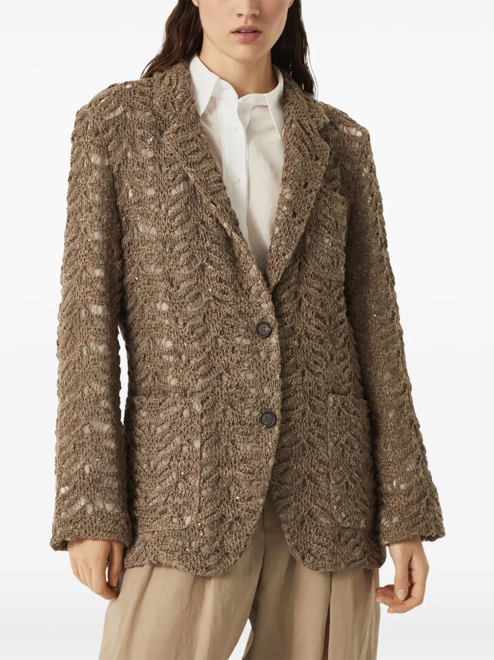 Brunello Cucinelli Blazer met kanten applicatie Bruin
