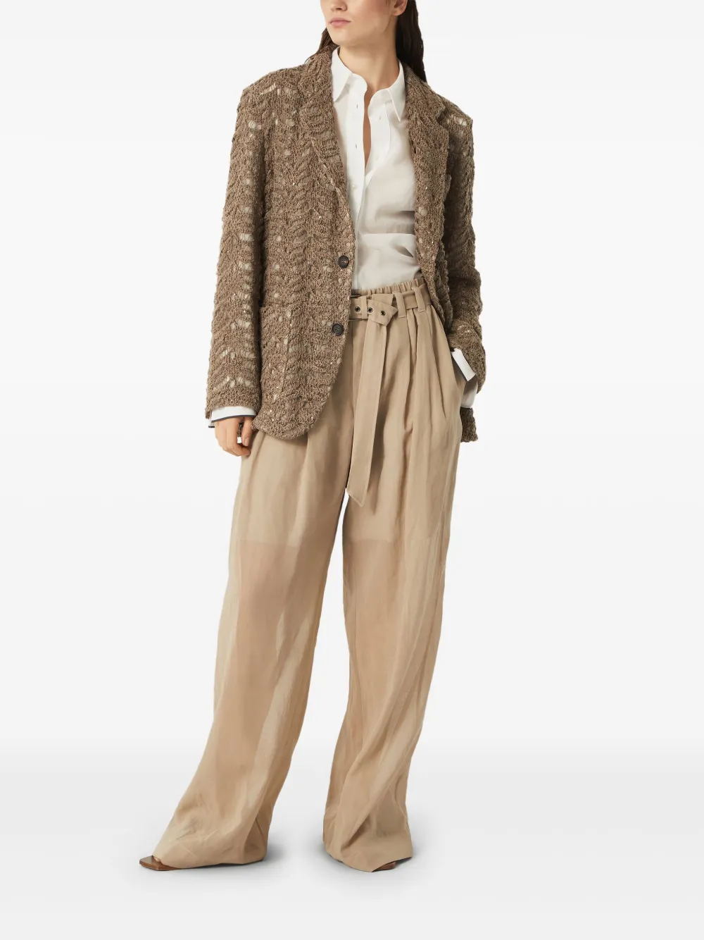 Brunello Cucinelli Blazer met kanten applicatie - Bruin