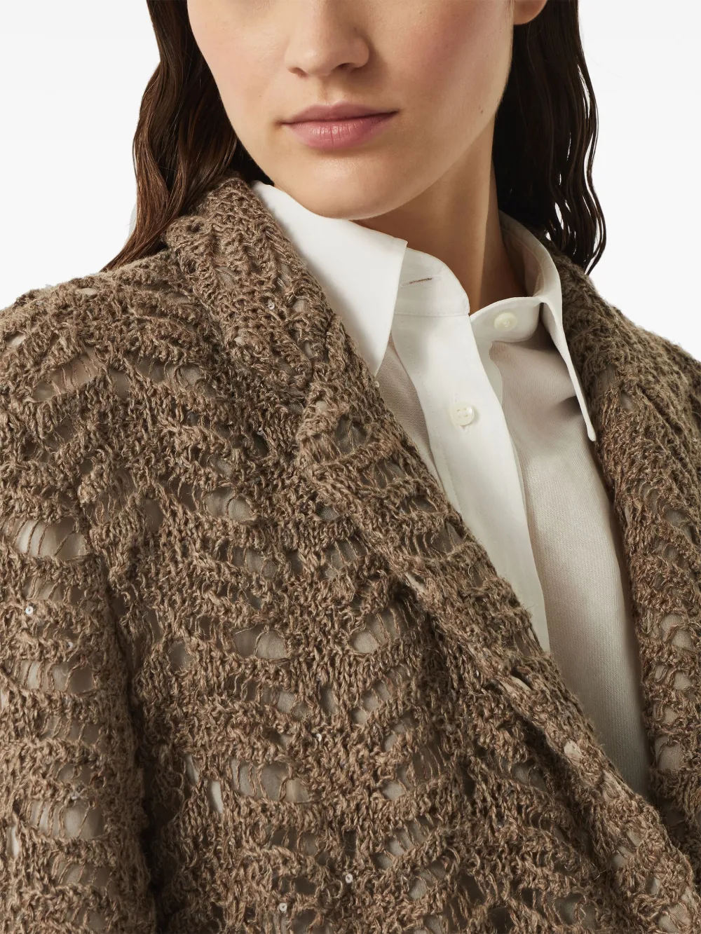 Brunello Cucinelli Blazer met kanten applicatie Bruin