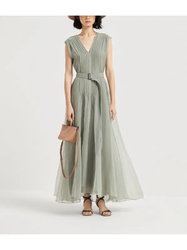 Brunello Cucinelli Monili Pleated Dress | Green | FARFETCH