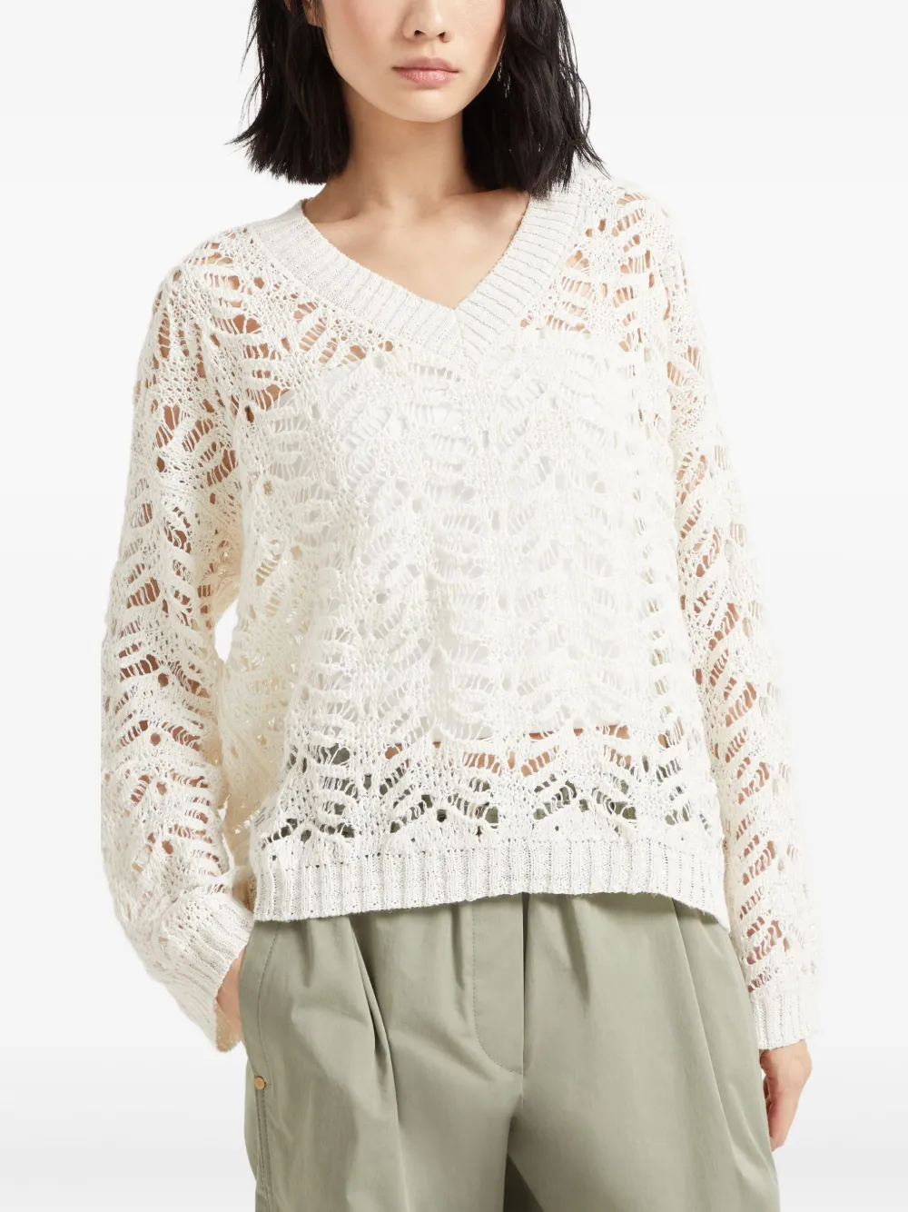Brunello Cucinelli Foliage gebreide trui Wit