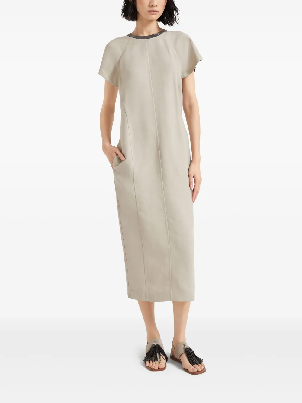 Brunello Cucinelli Verfraaide Monili jurk Beige