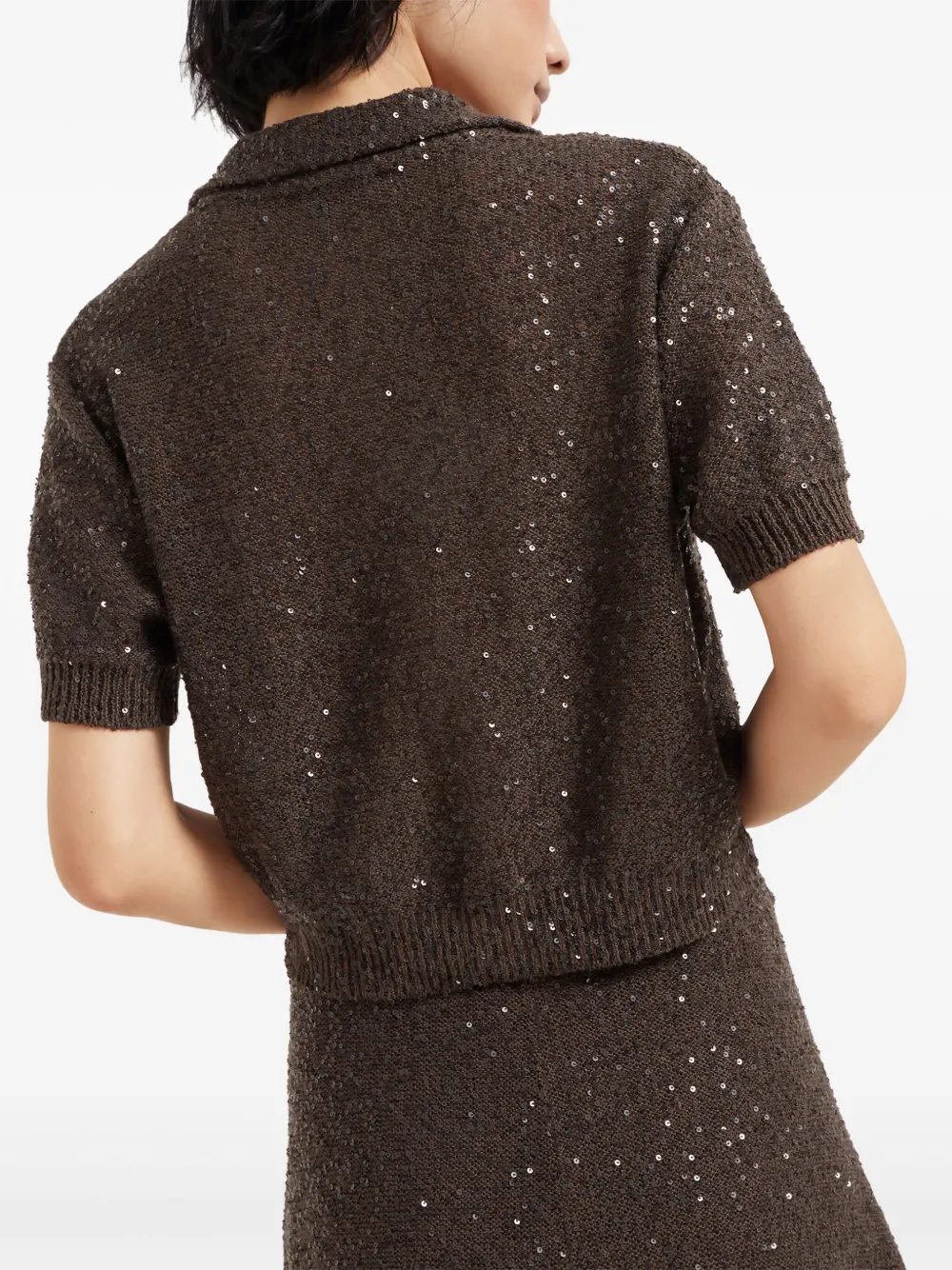 Brunello Cucinelli Sequinned Polo Top In Brown