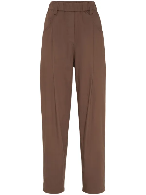 Brunello Cucinelli Monili Chain-detail Straight-leg Trousers in Brown