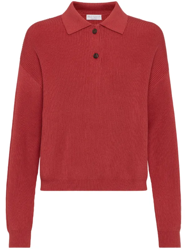 Brunello Cucinelli Ribbed Polo Top | Red | FARFETCH CA