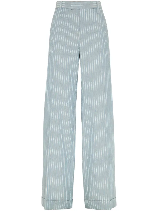 BRUNELLO CUCINELLI ストライプパンツ Brunello Cucinelli ストライプ パンツ | ブルー | FARFETCH JP