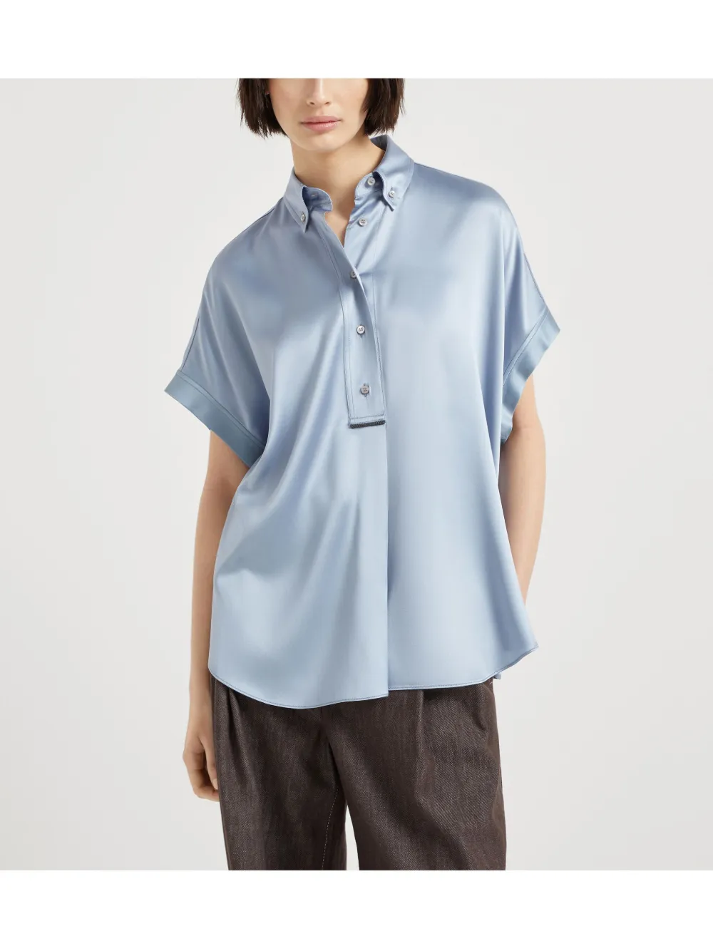 Brunello Cucinelli Satijnen overhemd Blauw