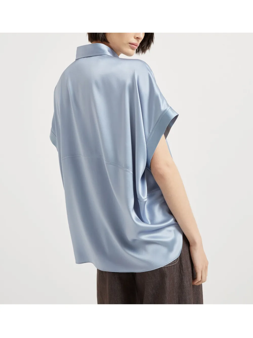 Brunello Cucinelli Satijnen overhemd Blauw