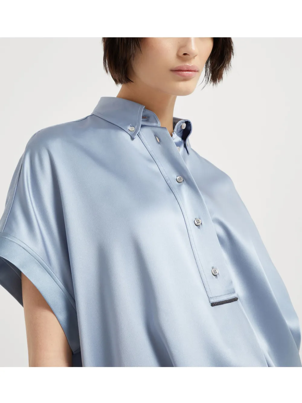 Brunello Cucinelli Satijnen overhemd Blauw