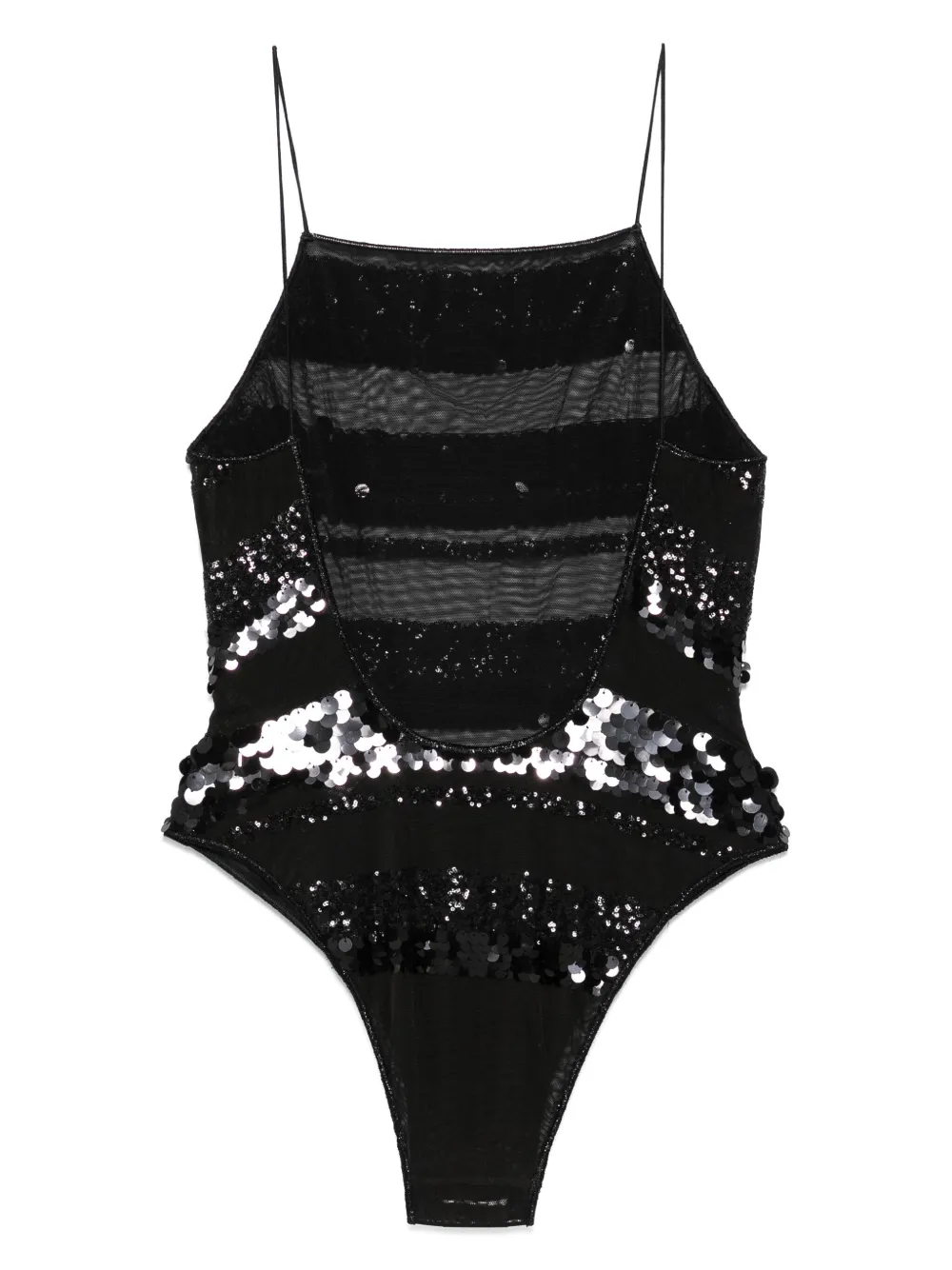 Oseree Sequins Stripe Swimsuit In Black
