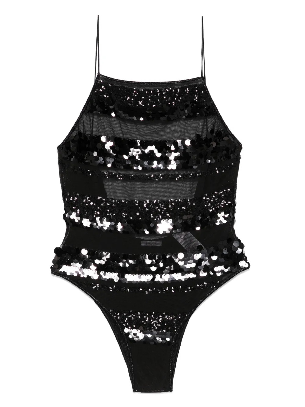 Oseree Sequins Stripe Swimsuit In Black