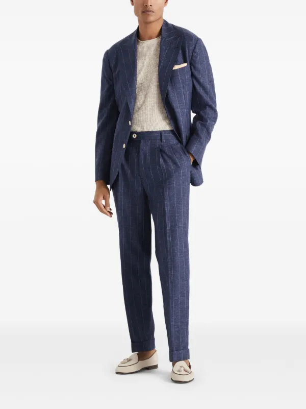 Brunello Cucinelli ストライプ パンツ | ブルー | FARFETCH JP