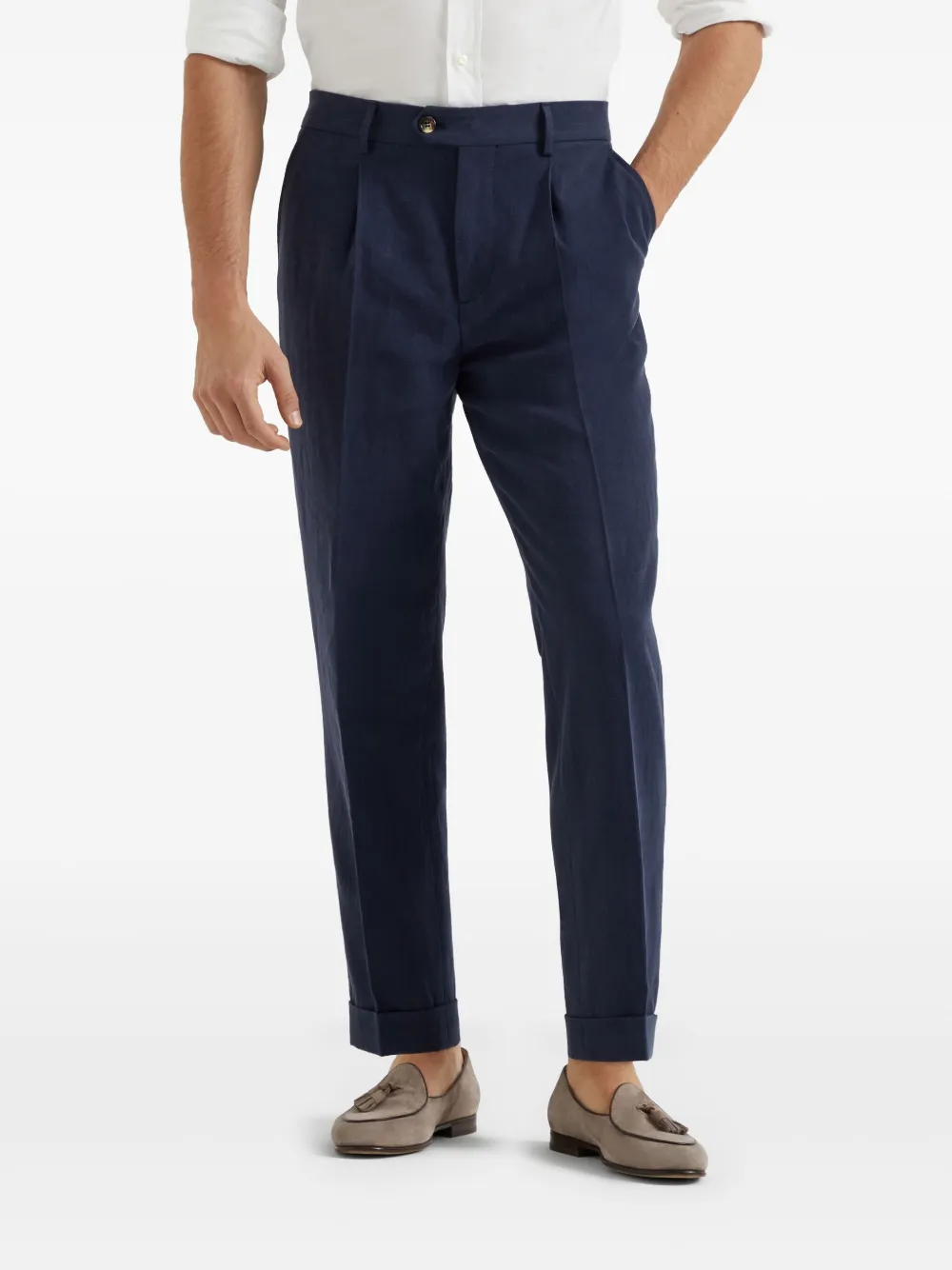 Brunello Cucinelli Linnen straight broek Blauw