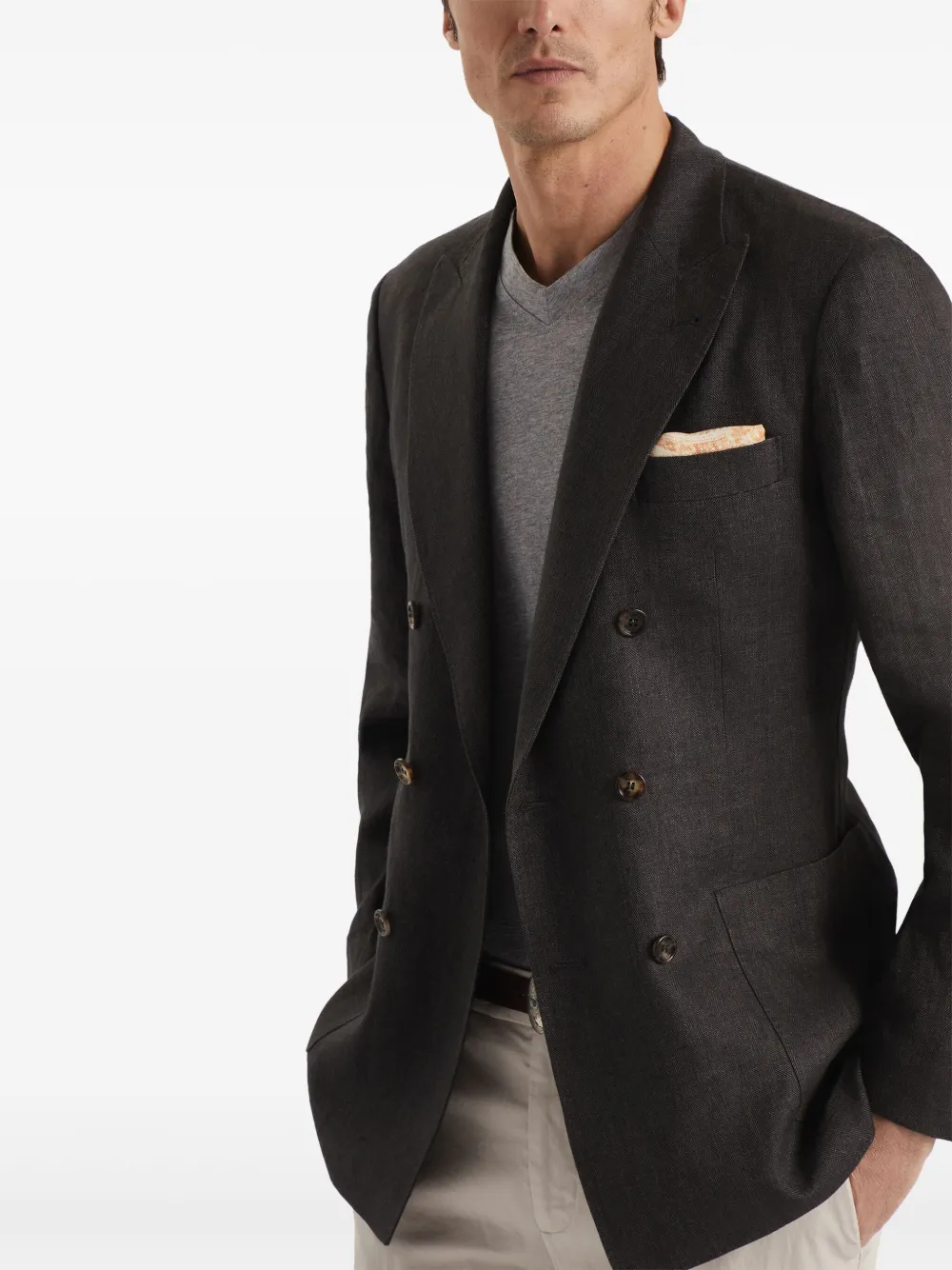 Shop Brunello Cucinelli Double Breasted Blazer In Grey