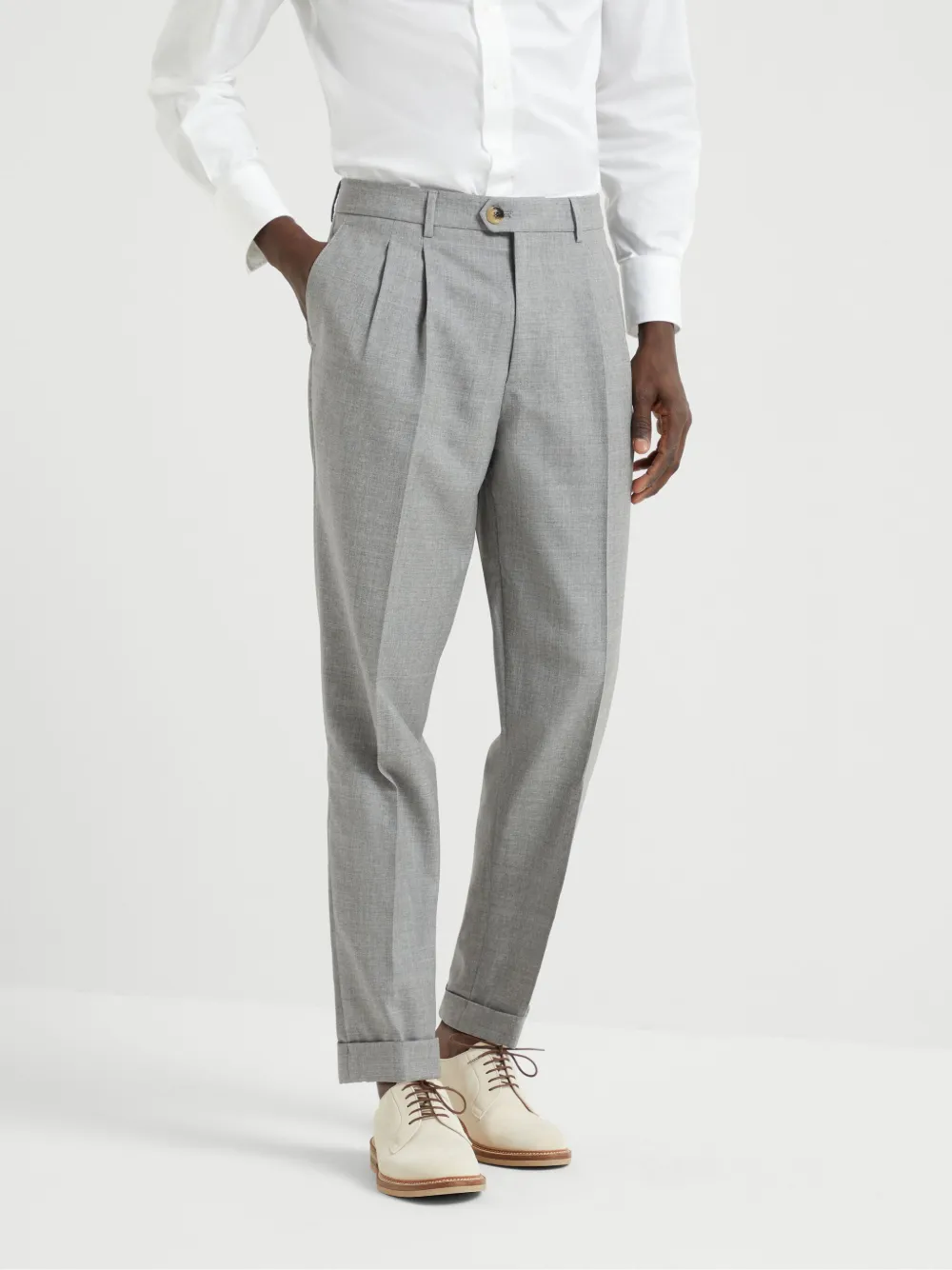 Brunello Cucinelli Pantalon met geplooid detail Grijs