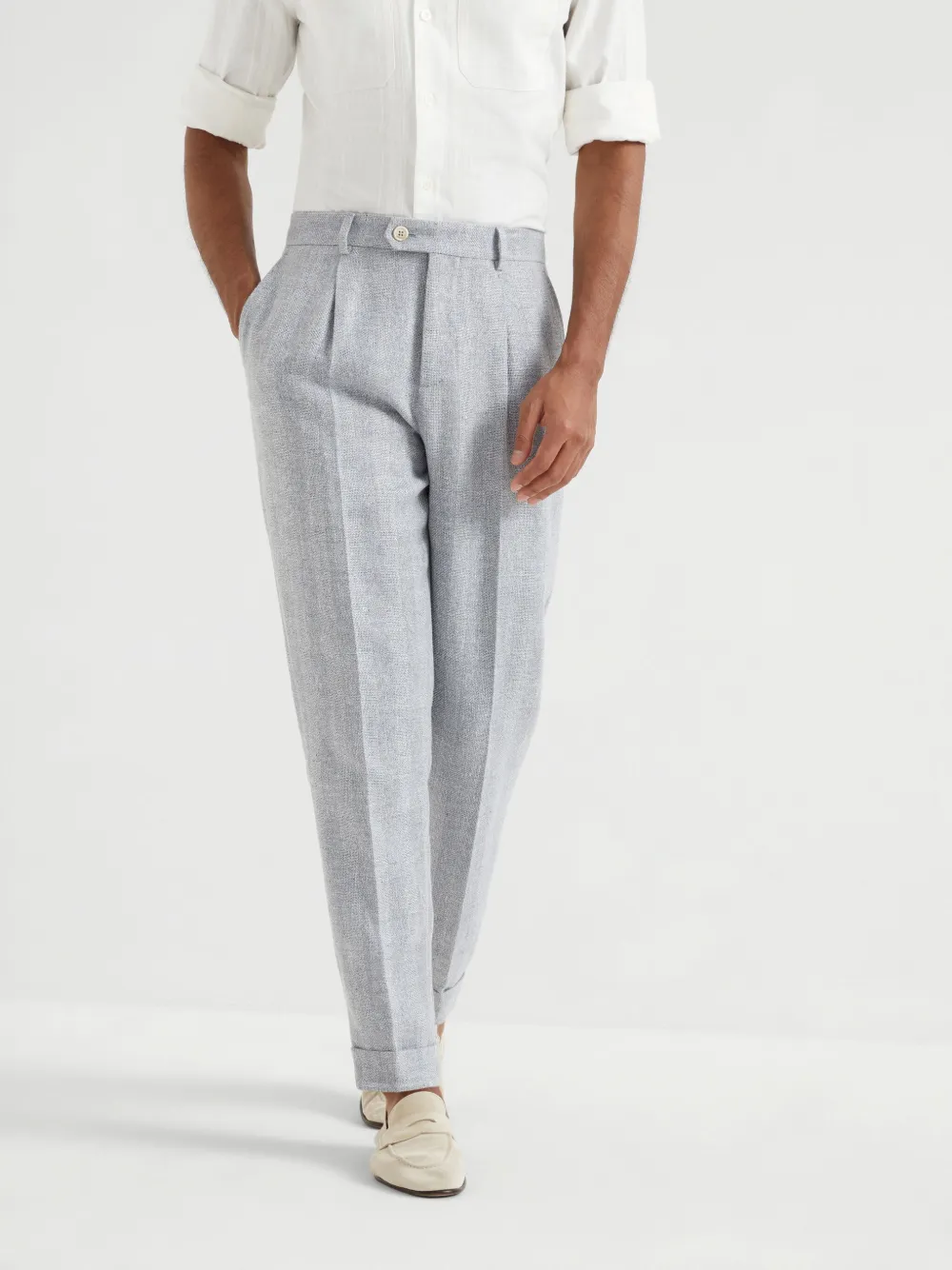 Brunello Cucinelli Pantalon met pied-de-poule print Grijs