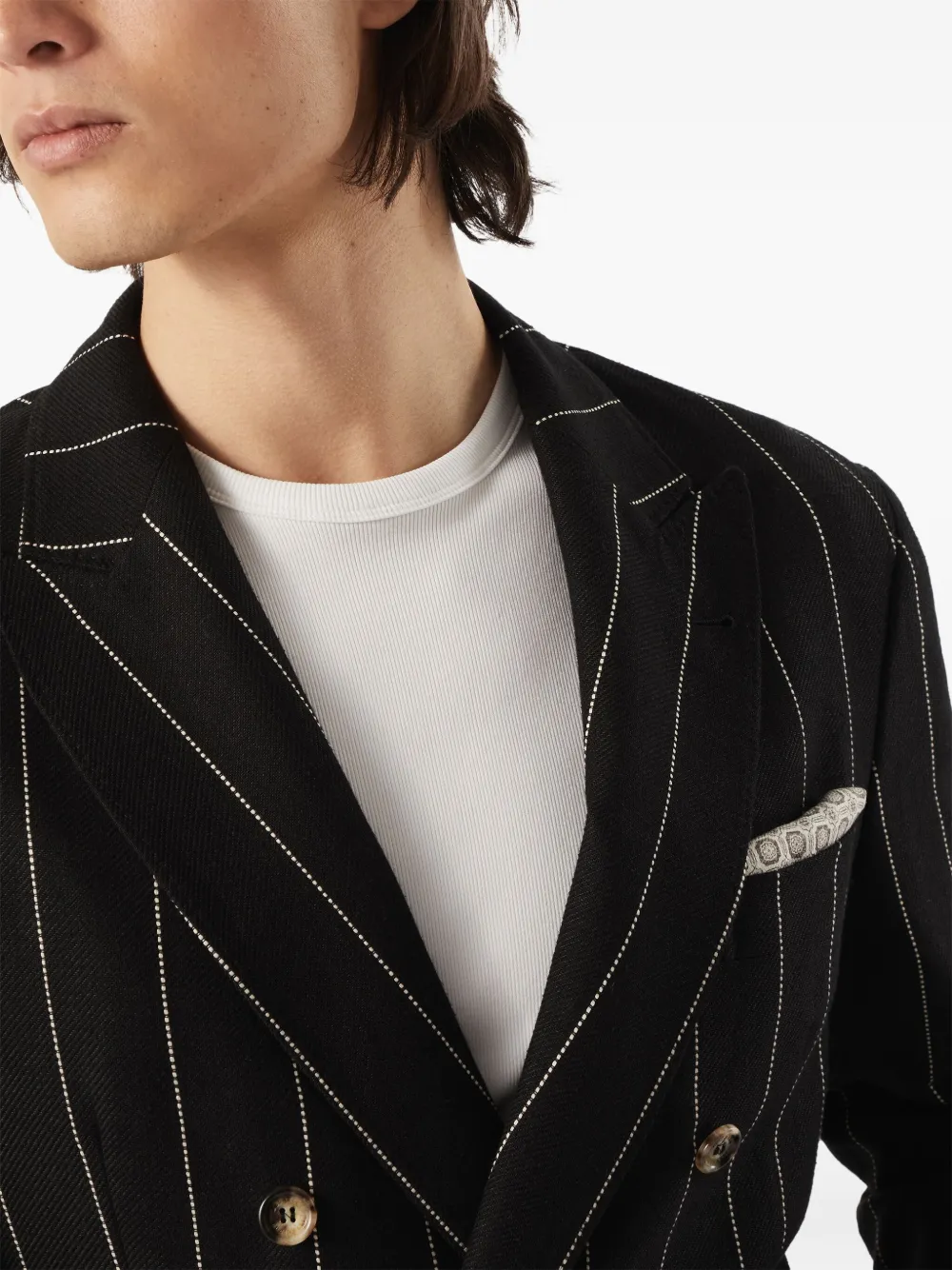 Brunello Cucinelli Gestreepte twill blazer Zwart