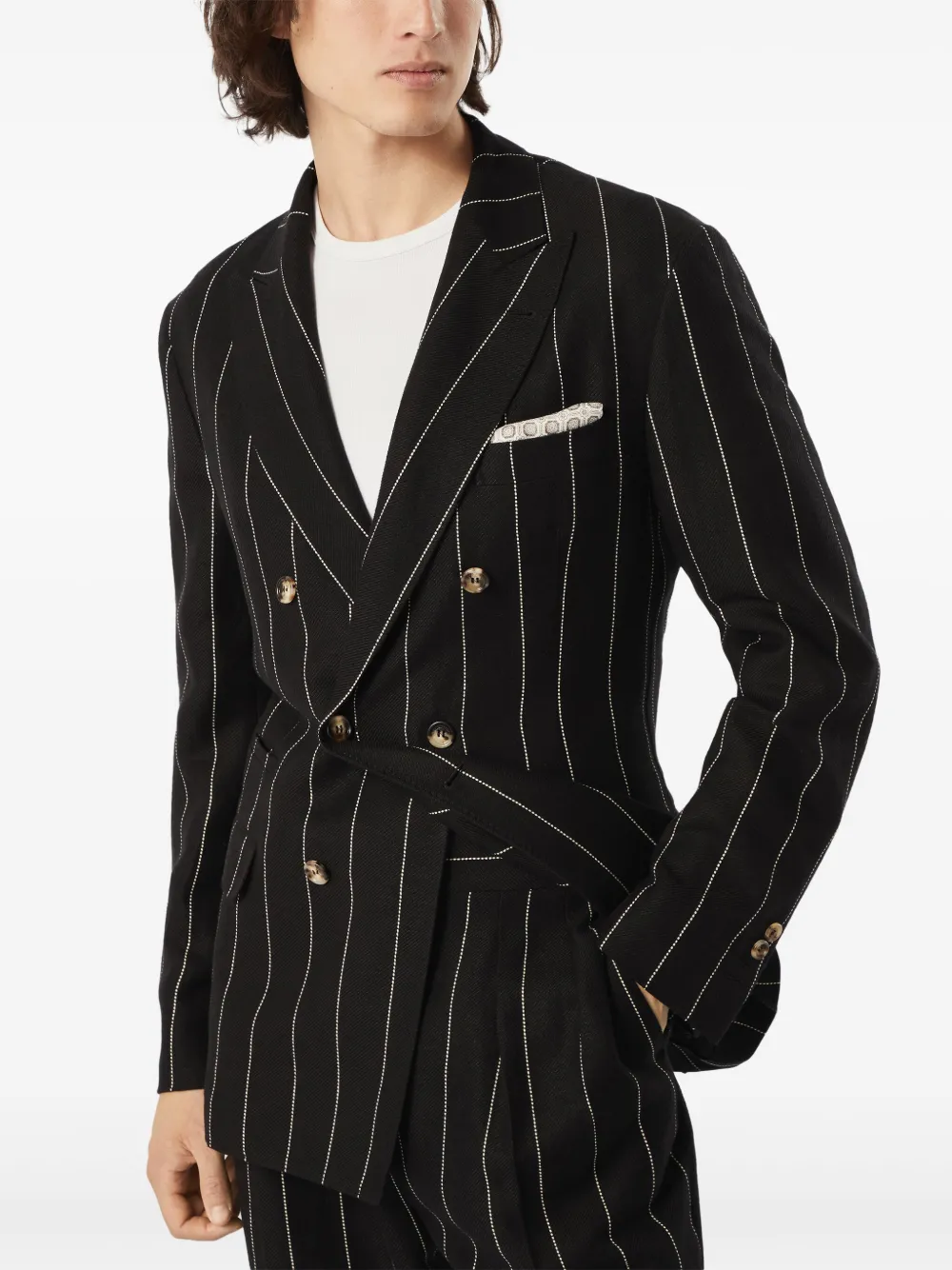 Brunello Cucinelli Gestreepte twill blazer Zwart