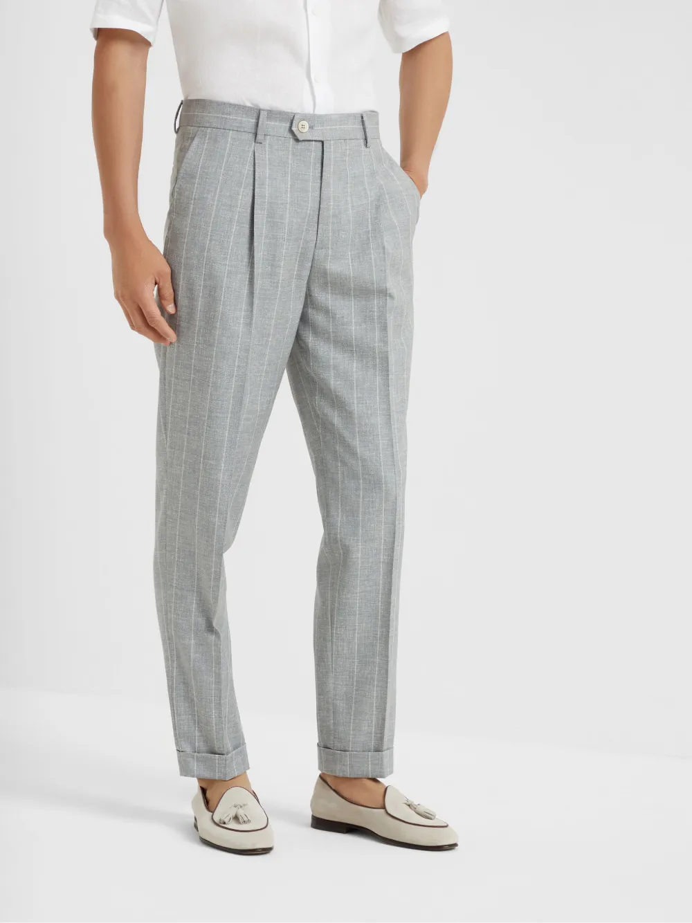 Brunello Cucinelli Gestreepte pantalon Grijs