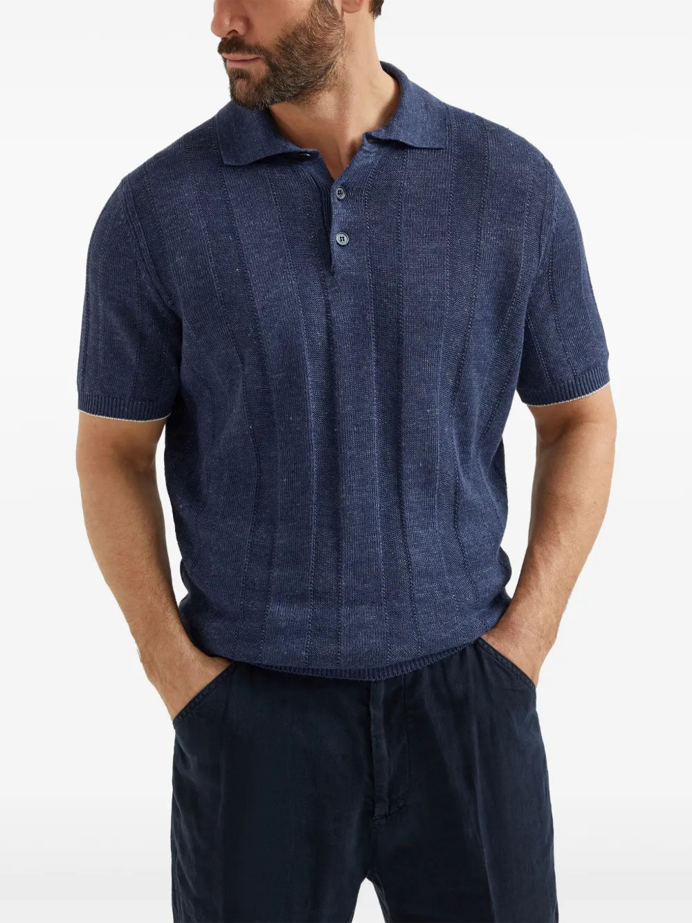 Brunello Cucinelli Ribgebreide polo Blauw