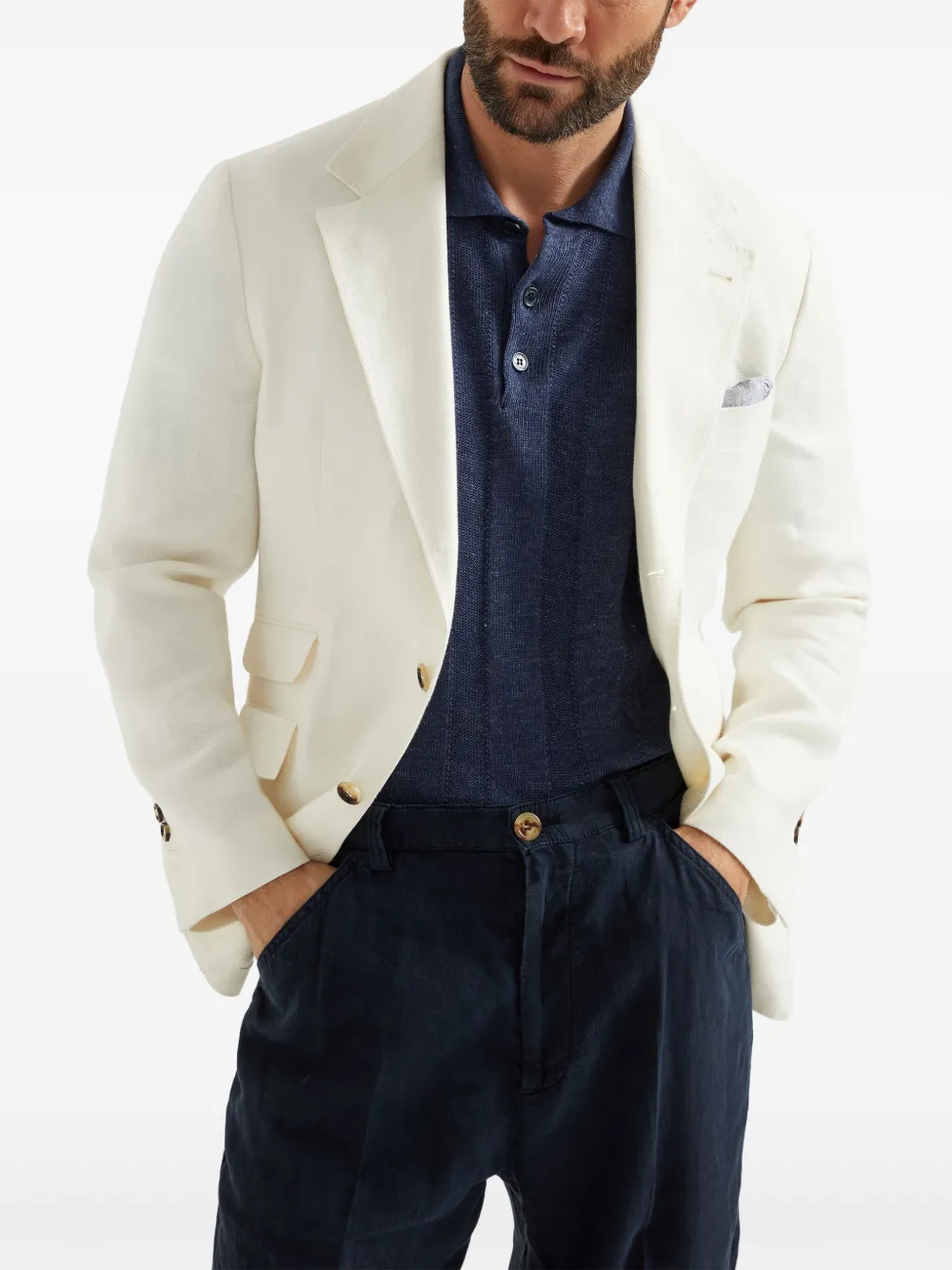 Brunello Cucinelli Ribgebreide polo Blauw