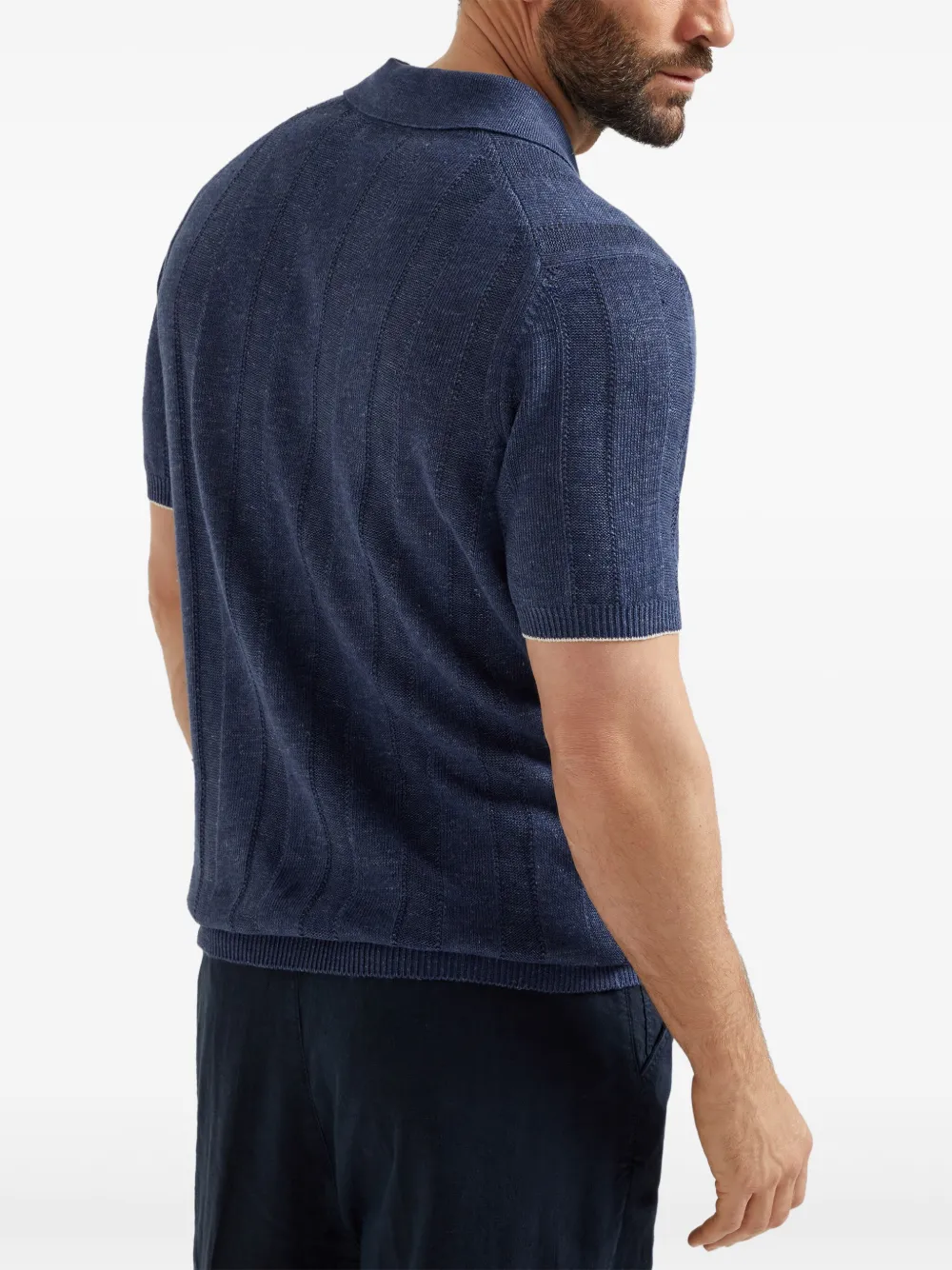 Brunello Cucinelli Ribgebreide polo Blauw