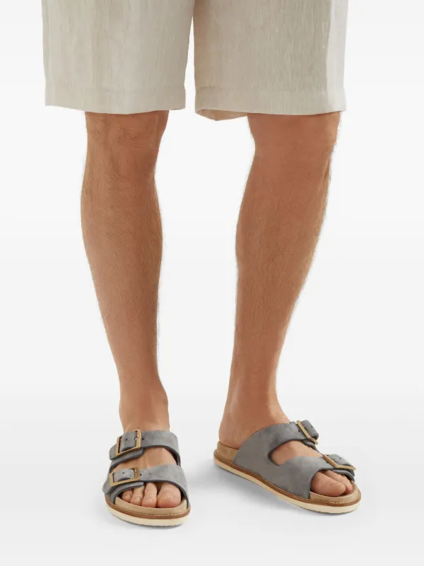 BRUNELLO CUCINELLI グレーサンダル Brunello Cucinelli Buckled Suede Slides | Grey | FARFETCH JO