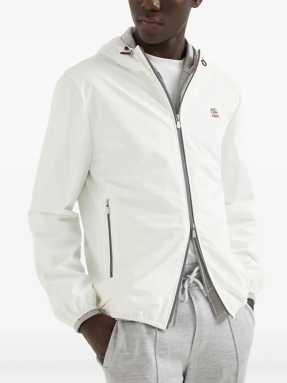 Brunello Cucinelli Waterdicht jack met geborduurd logo Wit