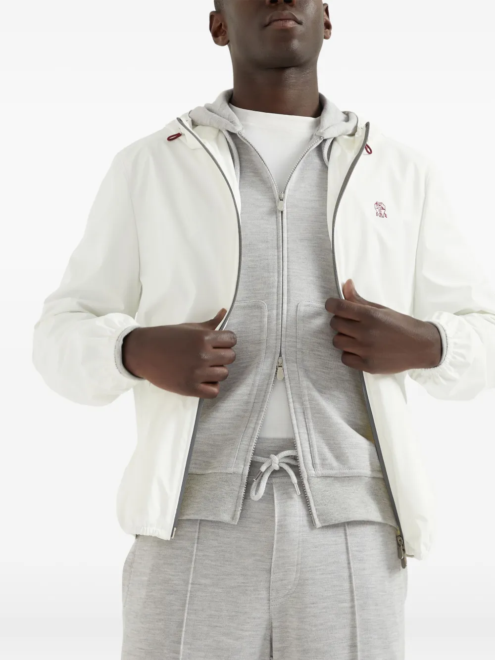 Brunello Cucinelli Waterdicht jack met geborduurd logo Wit
