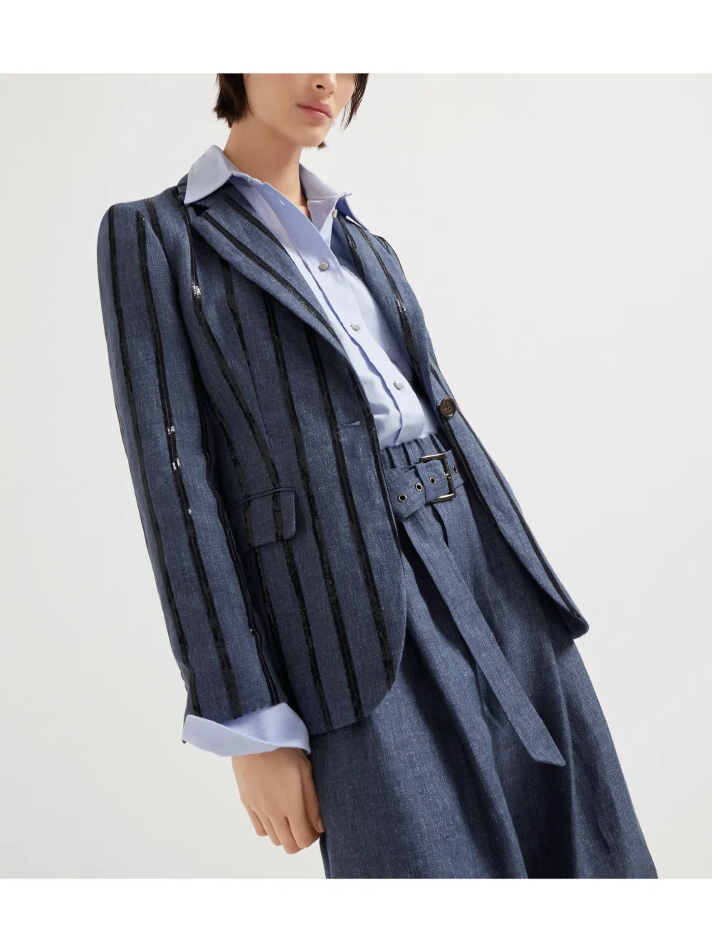 Brunello Cucinelli Blazer met geborduurde pailletten Blauw