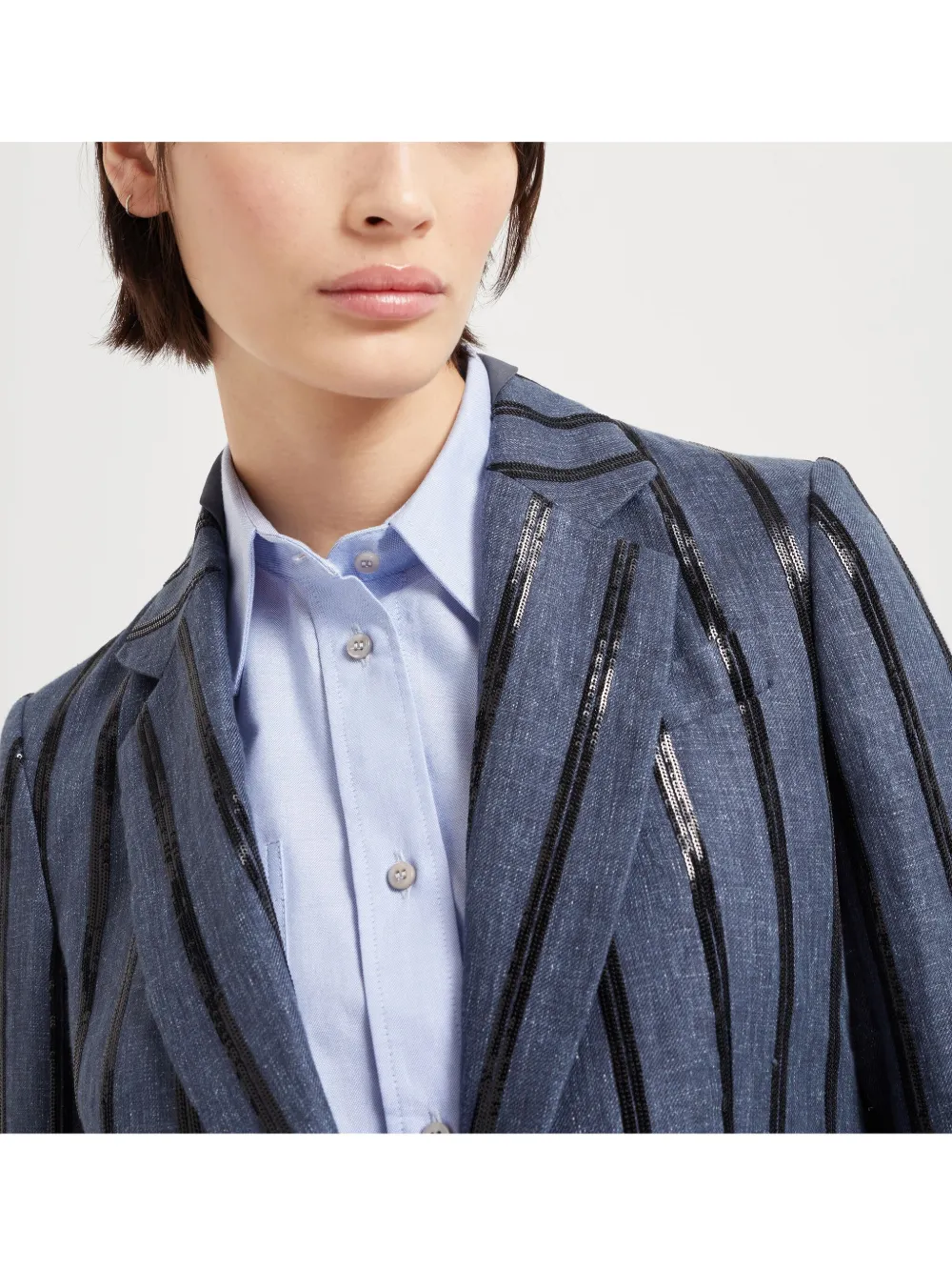 Brunello Cucinelli Blazer met geborduurde pailletten Blauw