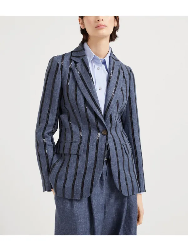 無料発送 Brunello ブルー | ジャケット スパンコール Cucinelli テーラードジャケット