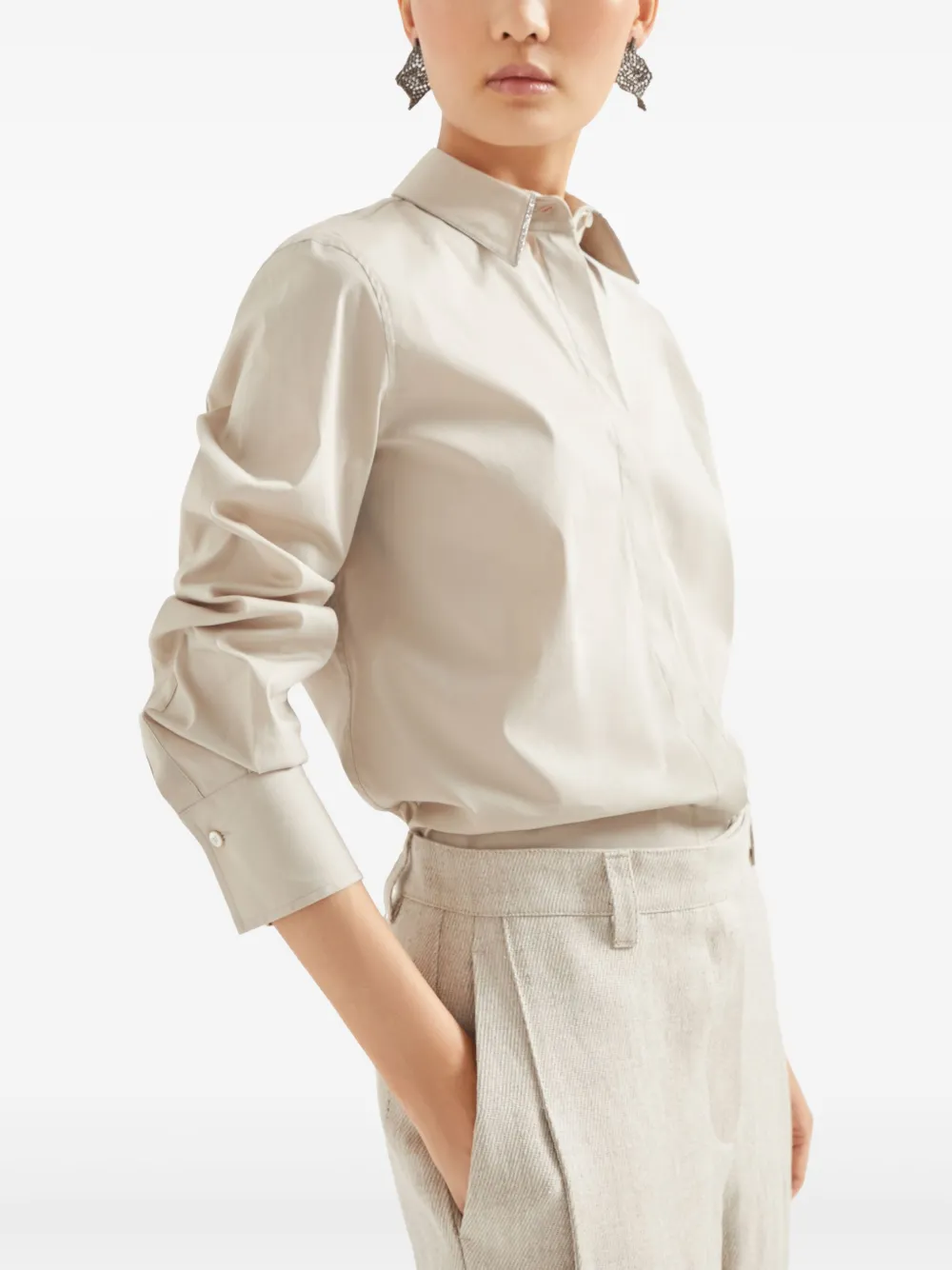 Brunello Cucinelli Blouse met ketting Bruin