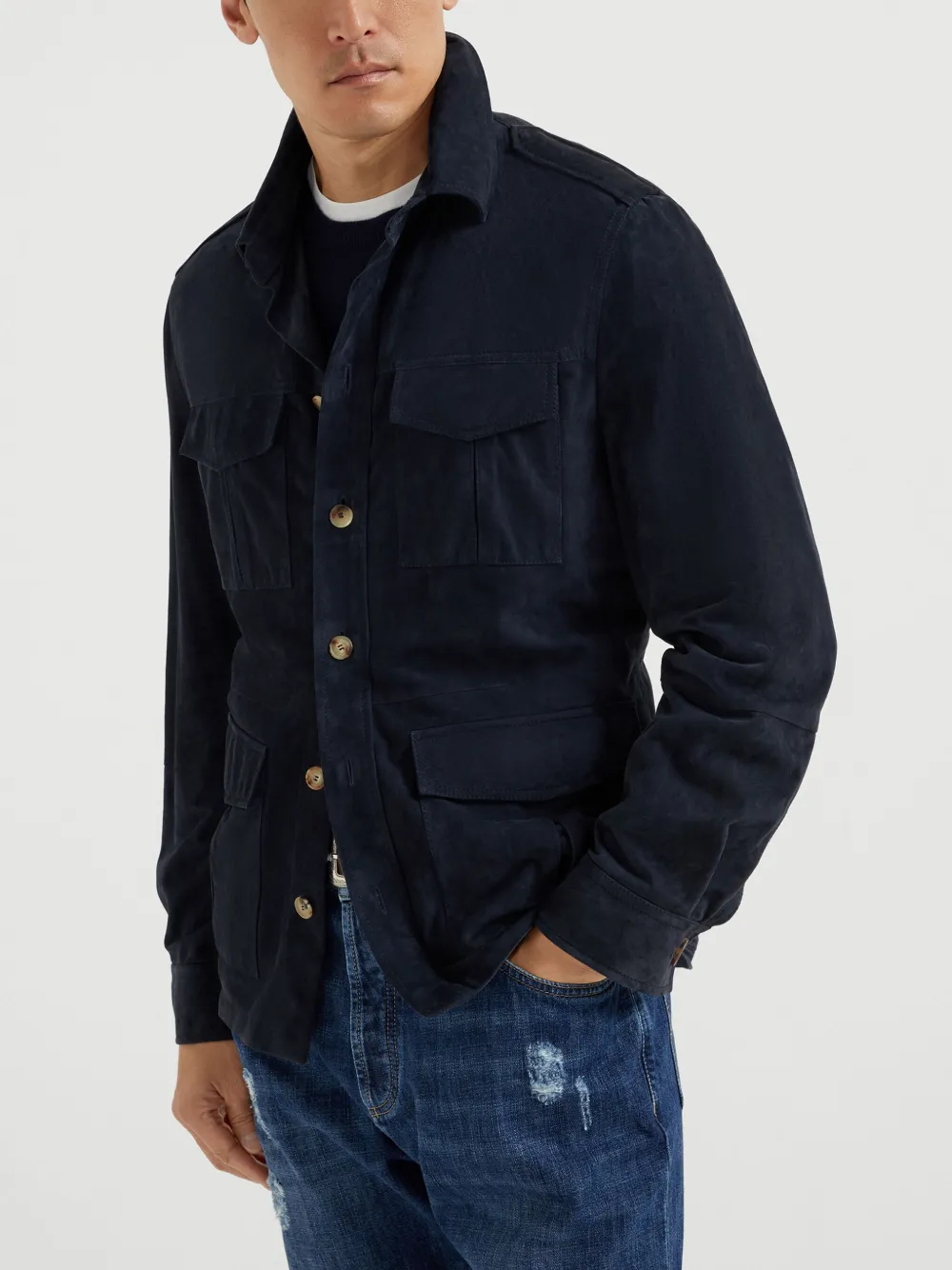 Brunello Cucinelli Leren shirtjack Blauw